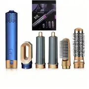 Blue 5 In 1 Hot Air Styler Automatic Hair Curling Straightening Brush With Leafless Dryer Straightening & Curling Irons
