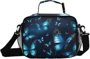 Blue Butterflies and Night Insulated Lunch Box for Women Men - Ideal for Work, Picnics - Includes Adjustable Shoulder Strap