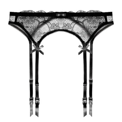 Alacki Lace Hollow Elastic Garter Belt Sexy Adjustable 4 Straps Suspender Belt