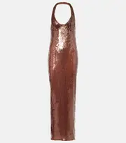 [The New Arrivals Ilkyaz Ozel] The New Arrivals Ilkyaz Ozel Coralie sequined halterneck gown AU 14 brown
