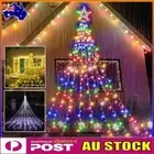 Solar LED Star Waterfall Light Christmas Tree String Lights Remote Control Decor
