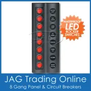 8 GANG RED ROUND LED ROCKER SWITCH PANEL & CIRCUIT BREAKERS -Boat/Marine/Caravan