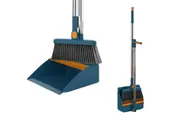 Rotatable Broom With Foldable Standing Dustpan For Cleaning-Blue