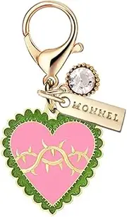 [Monnel] MC533 Little Love Heart Lobster Clasp Charm for Women with Velvet Bag (Pink,1 Piece), approx.3.3 cm (L) X 0.3 cm (W) X 3.7 cm (H), Zinc Alloy Metal Rhinestone Crystal Enamel Handmade Painted