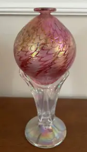 Hand Blown Art Glass Oil Lamp Opalescent Signed Ron Mynatt 02 Callahan Mountain