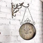 Garden Clocks Outdoor Waterproof, 12 Inch Retro Wrought Iron Antique Decorative Double-Sided Metal Outdoor Clocks for The Garden Wall Mounted Silent Quartz Clock Outside Clock Indo