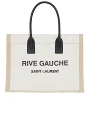 Saint Laurent Small Rive Gauche Tote Bag in Linen and Leather