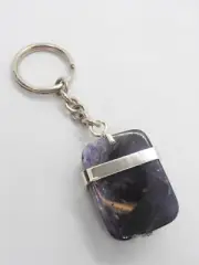 925 Silver Keychain and Natural Amethyst - Purple Hard Stone - brisè -