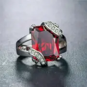 2.50 Ct Emerald Cut Simulated Ruby Women's Bypass Ring 14K White Gold Finish