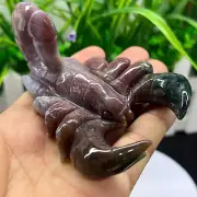 TOP Natural Ocean Grass Agate Quartz Carved Scorpion Skull Crystal Healing 1pc