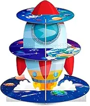 Space Cupcake Stand, 3 Tiers Space Theme Cupcake Stand, Space Cupcake Holder & Space Theme Dessert Tower for Boys/Girls Space Themed Party Decorations & Outer Space Birthday Decorations