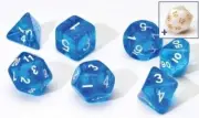 Sirius Dice Polyhedeal Set - 7 Translucent Blue w/ White + 1 Bonus D20 NEW NIP