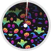 [FRESQA] Rainbow Halloween Ghost Witch Hat Spiders Festive Tassel-Edged Christmas Tree Skirt | Knitted Holiday Decorations For Home & Office
