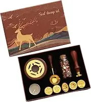 Wax Seal Stamp Kit with 6pcs Seal Stamp and Bottle of Wax Beads Spoon/Candle/Wax Melt Warmer for Christmas Vintage Envelopes Letters Mailing Crafts Envelopes Letter Cards Type 1