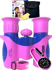 Kids Binoculars 8x21 - Shock Proof Toy Binoculars Set w/Real Optics - Bird Watching, Hunting & Hiking Birthday Present for Girls and Boys (Pink)