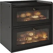 [Alpeir] Double Layer Large Bread Box for Kitchen Counter, Wooden Corner Bread Storage Container with Acrylic Window, Black