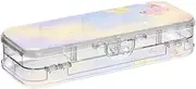 Yoogain Purple Dreamy Rainbow Butterfly Garden Plastic Pencil Box Clear Double-Deck Transparent Pens Case For Art Supplies With Lid