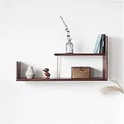 Wall Shelf 2 Tiers Solid Wood Floating Shelf, Wall Mounted Showcase Wall Shelf Hanging Planter Collectibles Storage, Wooden Shelf for Plants Photo Candle Wall Decoration Shelves Floating