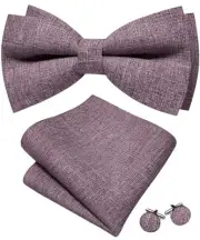 Men's Bow Tie Set Extra Large Cotton Linen Bowties with Handkerchief Wine Red