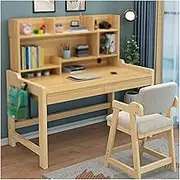 Kids Desk and Chair Set,Height Adjustable Children Study Desk with Drawer Hooks and Storage Rack, Suitable for Reading, Drawing and Learning (Color : Brown)