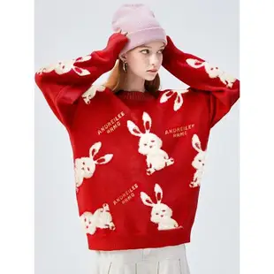 兔年本命年大紅色圣誕節法式毛衣