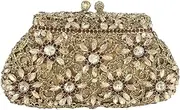 [Boutique De FGG] Women Crown Minaudiere Evening Bags Flower Crystal Clutch Purses Wedding Clutch