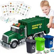 Kids Toys for 3 4 5 6 7 8 Years Old Boys, 15" Large Garbage Truck Toy, Friction Powered Garbage Recycling Truck with Lights and Sounds, 3 Trash Bins with Trash Cards, Birthday Gifts for Boys Girls
