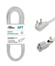 Flat Plug Extension Cord, UL Listed, Indoor Extension Cord 14 Gauge 6FT White...