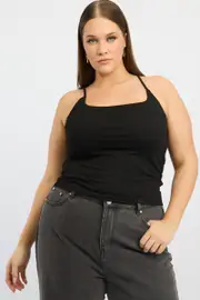 Black Singlet Top Scoop Neck