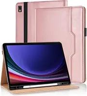 Case for Samsung Galaxy Tab S9 FE 5G 10.9-Inch 2023 with Pencil Holder Hand Strap, Premium PU Leather Adjustable Stand Tablet Cover Auto Sleep/Wake Galaxy Tab S9 Case Sam S9 Tab Cover - Rose Gold