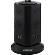 SAFEMORE PS3BK Three Level Power Stacker 10 Gpo 4 USB Black Surge 10 Standard Power Outlets and 4