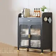 Kitchen Storage Cabinet,Freestanding Baker's Rack,Microwave Stand,Metal Storage Shelves with Adjustable Shelves and Doors, for Kitchen, Living Room (Size : 60x36.5x94.4cm)