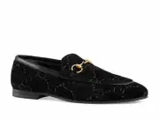 NEW Gucci Women's Jordaan Black Velvet GG Logo Horsebit Loafers 41 11
