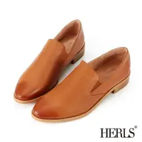 在飛比找momo購物網優惠-【HERLS】品味生活 全真皮素面橢圓頭樂福鞋(棕色)
