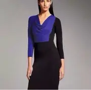 Narciso Rodriguez NWT Black & Cobalt Blue Cowl Neck Colorblock Dress Size XL