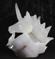 Natural Geode Agate Quartz Crystal Gem Hand carved Unicorn Manual Carving 321g