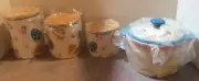 Temp-tations Set of 3 Canisters and Covered Crock - Egg Hunt - Easter - New