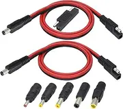 HCFeng 2Pack SAE to DC Adapter Cable SAE Plug to DC 5.5mmx2.1mm Male Connector Cables with SAE Polarity Reverse Adapter & DC8/6.5/5.5/4.0/3.5(mm) Adapters for Solar Battery Panel (14AWG 2ft/60cm)