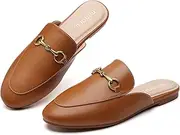 [Minorsu] Buckle Mules for Women Round Toe Backless Flat Mules Slides Mules Shoes Ladies Slip-on Loafers