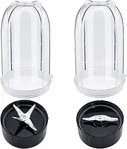 [Beaquicy] 2 Pack 16oz Cup with Cross Blade and Flat Blade Combo - Replacement for Magic Bullet Blender Juicer 250W MB1001