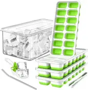 Ice Cube Tray with Lid and Bin, 4 Pack Premium Silicone Plastic Ice Cube Trays