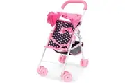 Bayer Buggy Doll Prams Strollers Pink & Black With Pink Bow For Dolls Up To 46cm