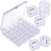 JZK 25 pcs Sewing Machine bobbins spools for Brother Janome Singer Elna Babylock Kenmore etc, Transparent Plastic
