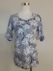 Karen Scott Printed V Neck Top Floral Light Blue Heather XS