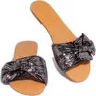 Shoe Republic Kentt Feeling Hot Black Shimmer Flat open Toe Slide Mule Sandals