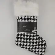 Set of 2 Nicole Miller 22" Christmas Stockings Black White Fuzzy Top Gingham
