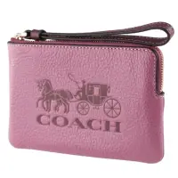 在飛比找momo購物網優惠-【COACH】牛皮皮革馬車LOGO烙印拉鍊手拿包