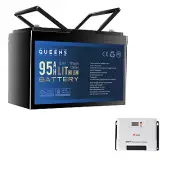 1PC Queens 12V 95AH Lithium Battery LiFePO4 1PC SRNE 40A Solar Charge Controller