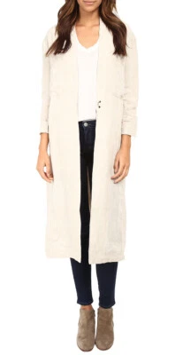 Free People Long Rumpled Linen Jacket Women's Open Duster Coat Neutral Size S