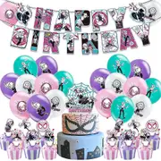 Sjkdxv Spider Gwen Theme Birthday Party Supplies Decorations Cake Topper Cupcake Toppers Latex Balloons Banner Set